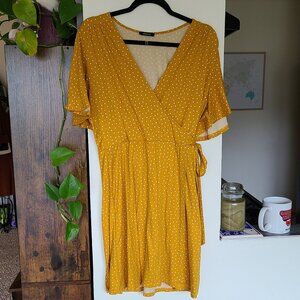 Yellow Polkadot Soloiste Faux Wrap Dress